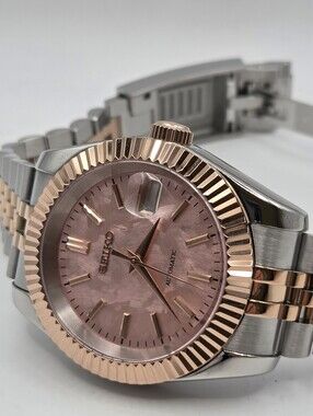 New Custom 39mm SeikoMod Automatic Watch Pink Shunbun Style Textured Dial